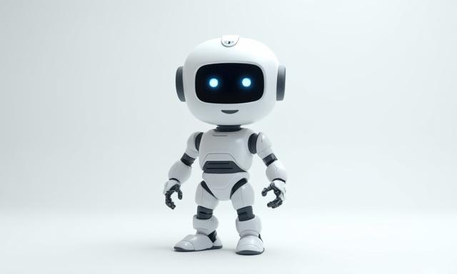 Mascota robótica animada en 3D con expresiones amigables